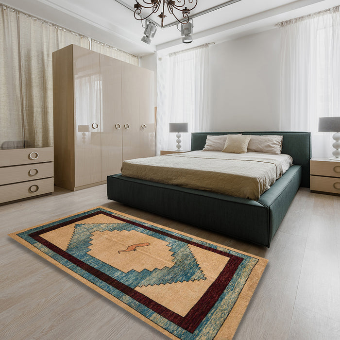 Abstract Dark Brown Modern Rug in a Bedroom, abs5304