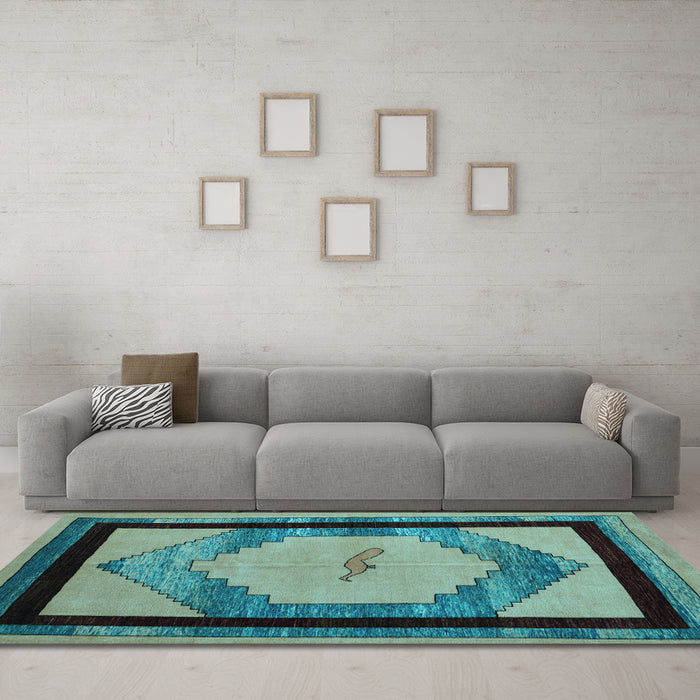 Machine Washable Abstract Light Blue Modern Rug in a Living Room, wshabs5304lblu