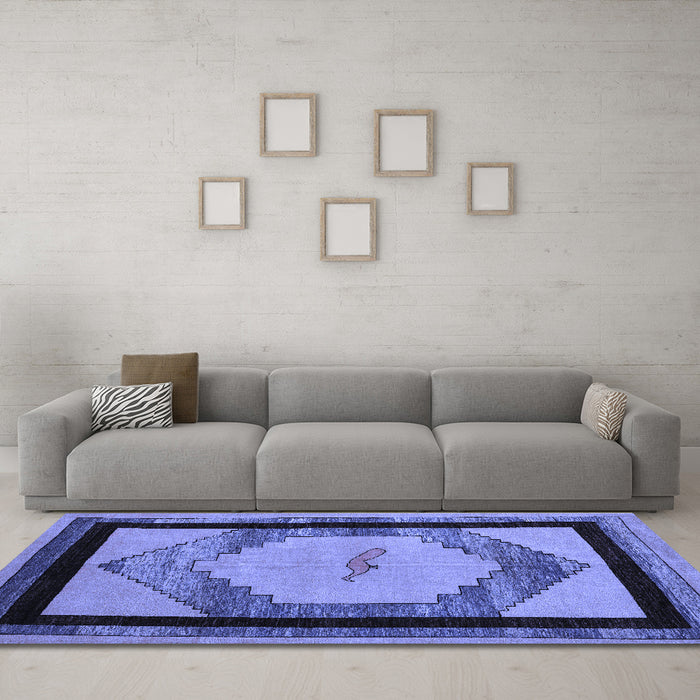 Machine Washable Abstract Blue Modern Rug in a Living Room, wshabs5304blu