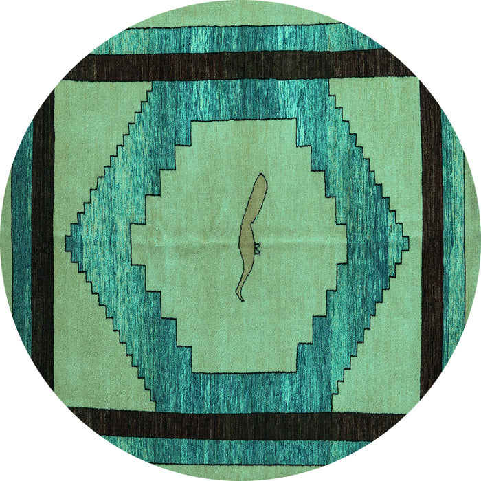 Round Machine Washable Abstract Turquoise Modern Area Rugs, wshabs5304turq