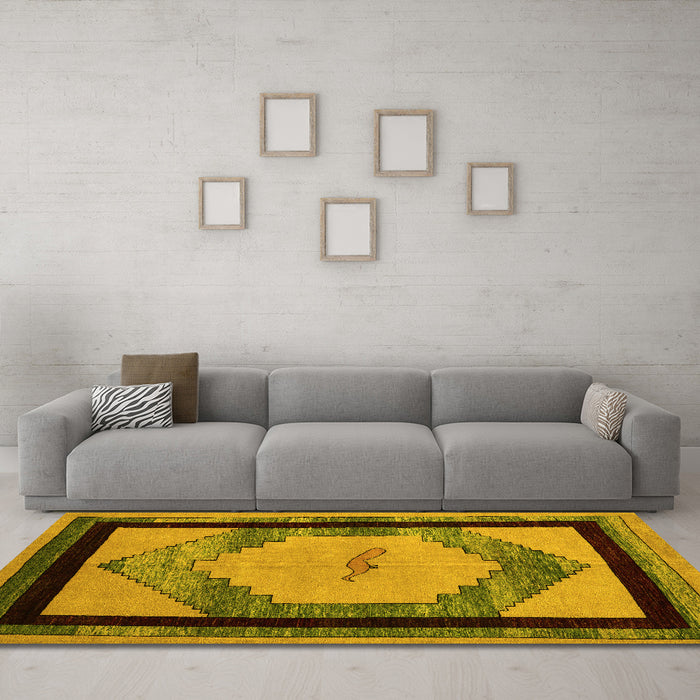 Machine Washable Abstract Yellow Modern Rug in a Living Room, wshabs5304yw