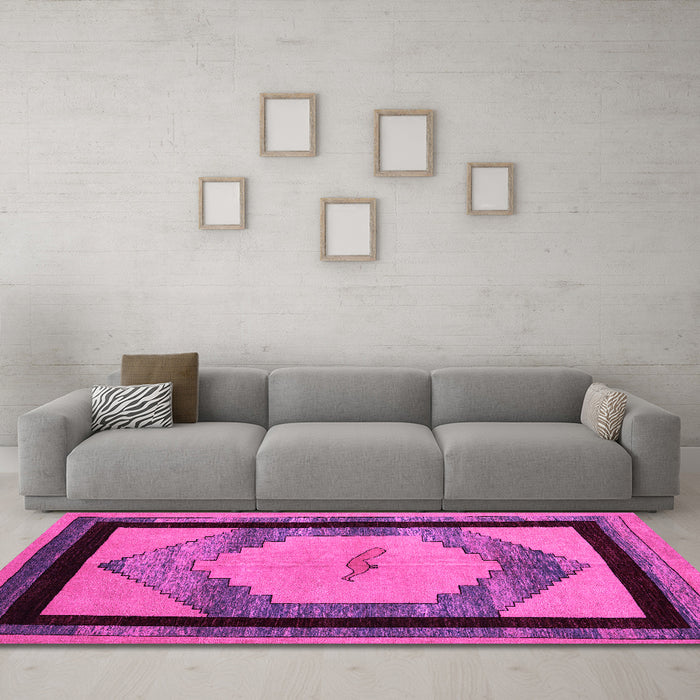 Machine Washable Abstract Pink Modern Rug in a Living Room, wshabs5304pnk