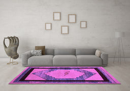 Machine Washable Abstract Purple Modern Area Rugs in a Living Room, wshabs5304pur