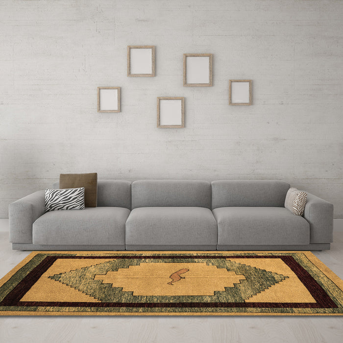 Machine Washable Abstract Brown Modern Rug in a Living Room,, wshabs5304brn