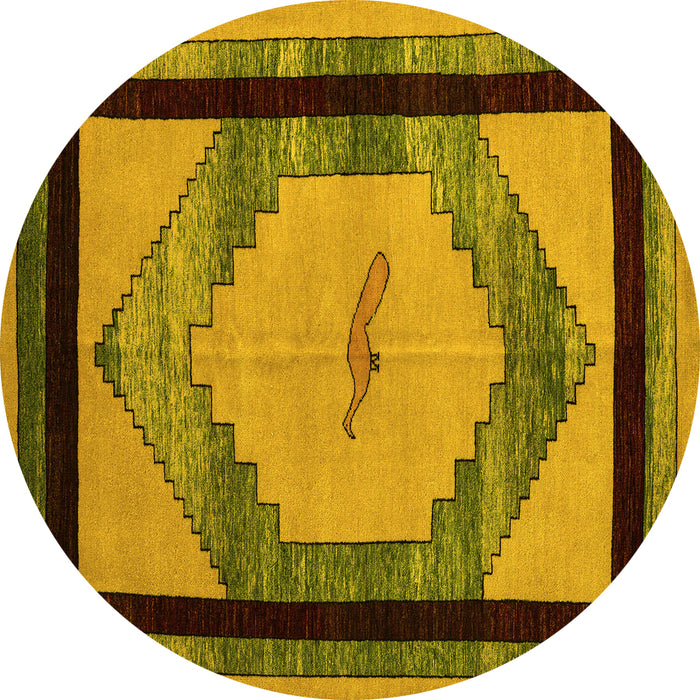 Round Abstract Yellow Modern Rug, abs5304yw