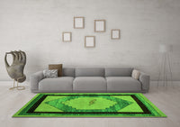 Machine Washable Abstract Green Modern Rug, wshabs5304grn