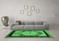 Machine Washable Abstract Emerald Green Modern Rug, wshabs5304emgrn