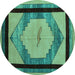 Round Abstract Turquoise Modern Rug, abs5304turq