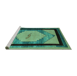 Sideview of Machine Washable Abstract Turquoise Modern Area Rugs, wshabs5304turq