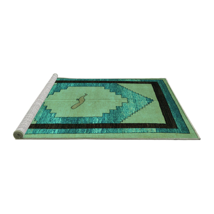 Sideview of Machine Washable Abstract Turquoise Modern Area Rugs, wshabs5304turq