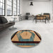 Round Abstract Dark Brown Modern Rug in a Office, abs5304