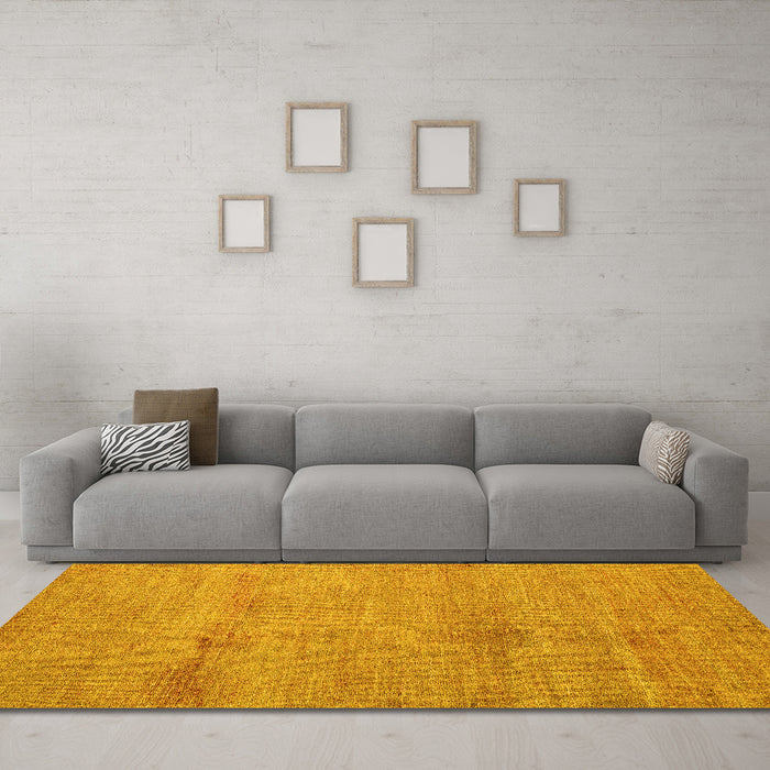 Machine Washable Abstract Yellow Modern Rug in a Living Room, wshabs5305yw