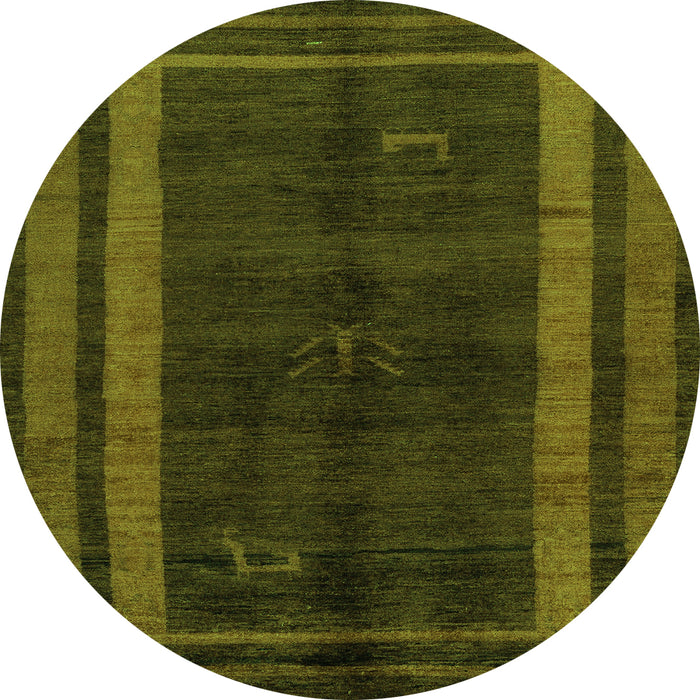 Round Abstract Green Modern Rug, abs5306grn