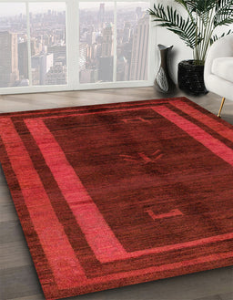 Machine Washable Abstract Tomato Red Rug in a Family Room, wshabs5306