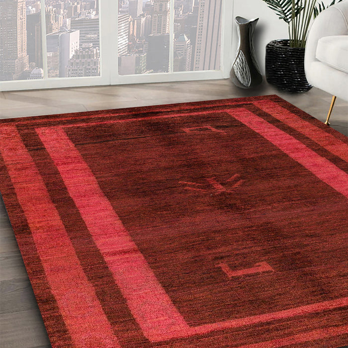 Machine Washable Abstract Tomato Red Rug in a Family Room, wshabs5306