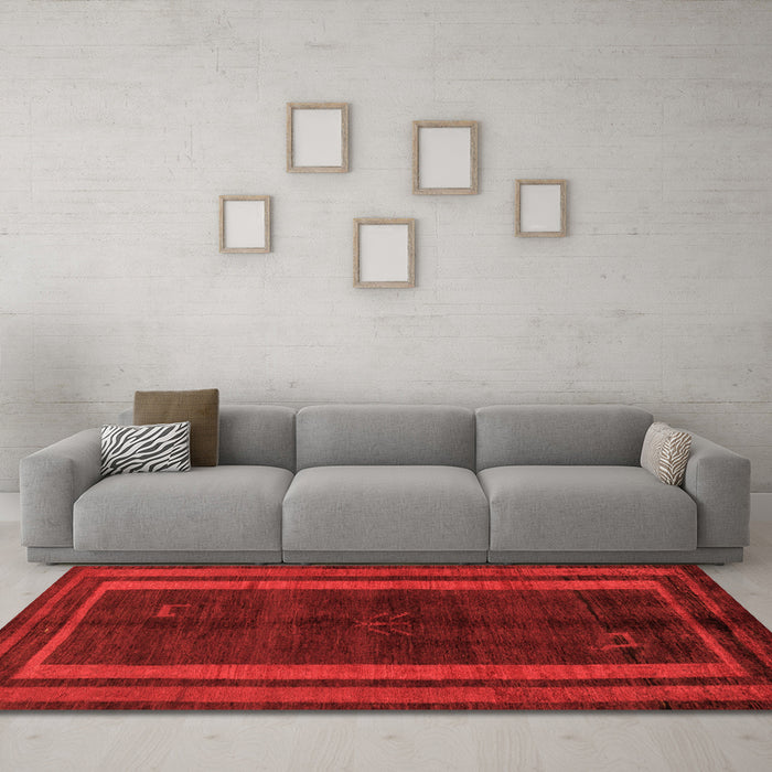 Machine Washable Abstract Orange Modern Area Rugs in a Living Room, wshabs5306org