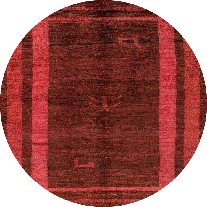 Round Machine Washable Abstract Tomato Red Rug, wshabs5306
