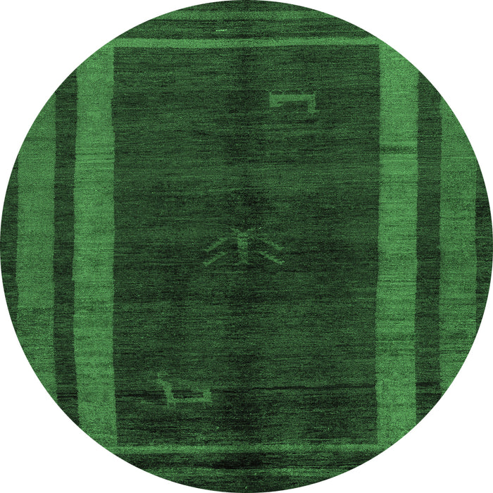 Round Abstract Emerald Green Modern Rug, abs5306emgrn
