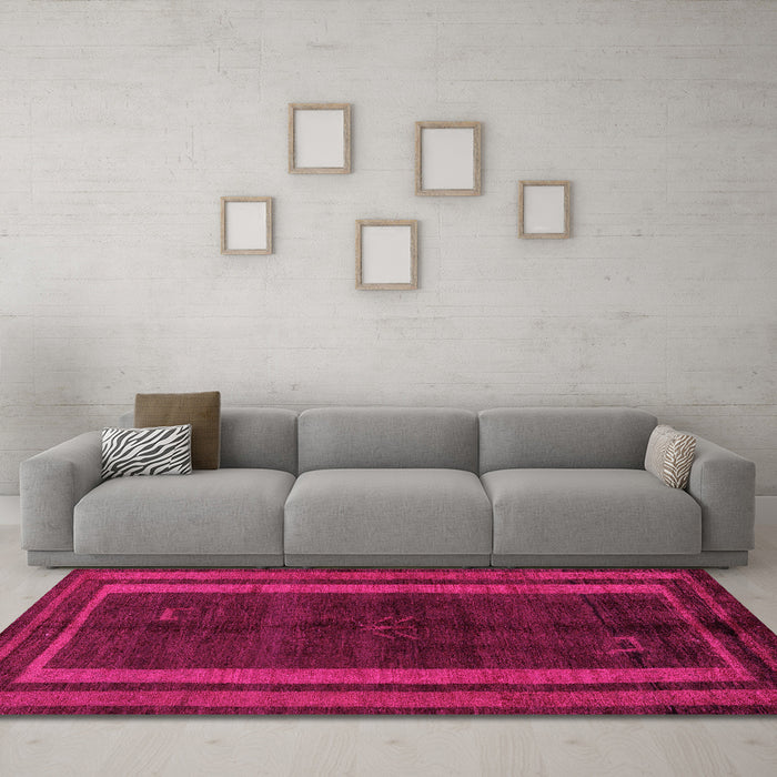 Machine Washable Abstract Pink Modern Rug in a Living Room, wshabs5306pnk