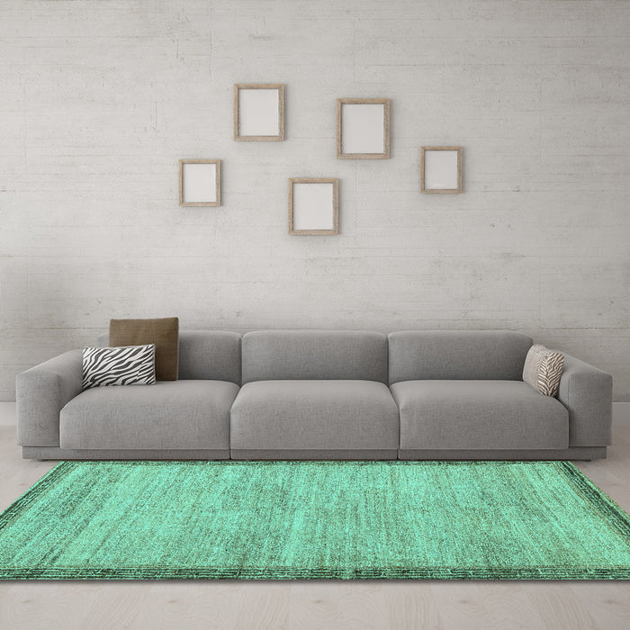 Machine Washable Abstract Turquoise Modern Area Rugs in a Living Room,, wshabs5307turq