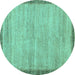 Round Abstract Turquoise Modern Rug, abs5307turq