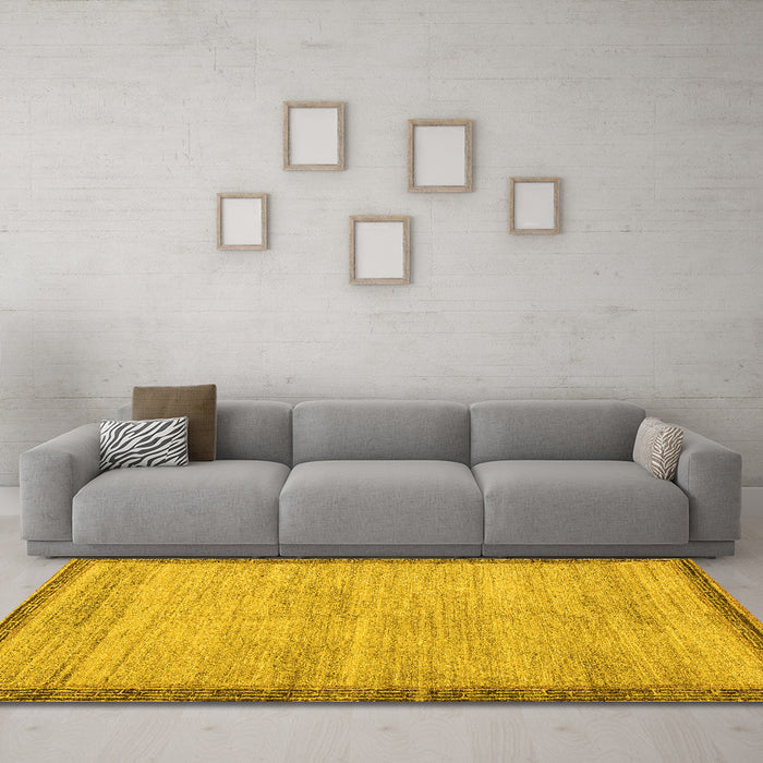 Machine Washable Abstract Yellow Modern Rug in a Living Room, wshabs5307yw