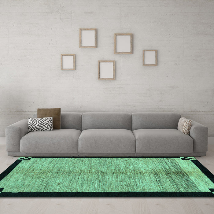 Machine Washable Oriental Turquoise Modern Area Rugs in a Living Room,, wshabs5308turq