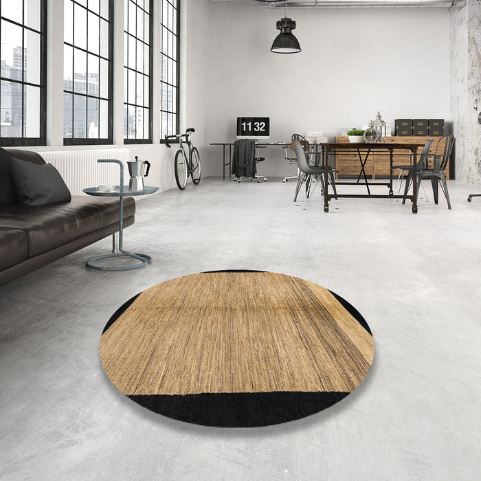 Round Machine Washable Abstract Red Brown Rug in a Office, wshabs5308