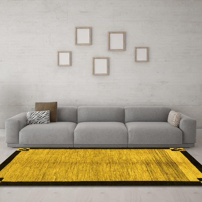 Machine Washable Oriental Yellow Modern Rug in a Living Room, wshabs5308yw