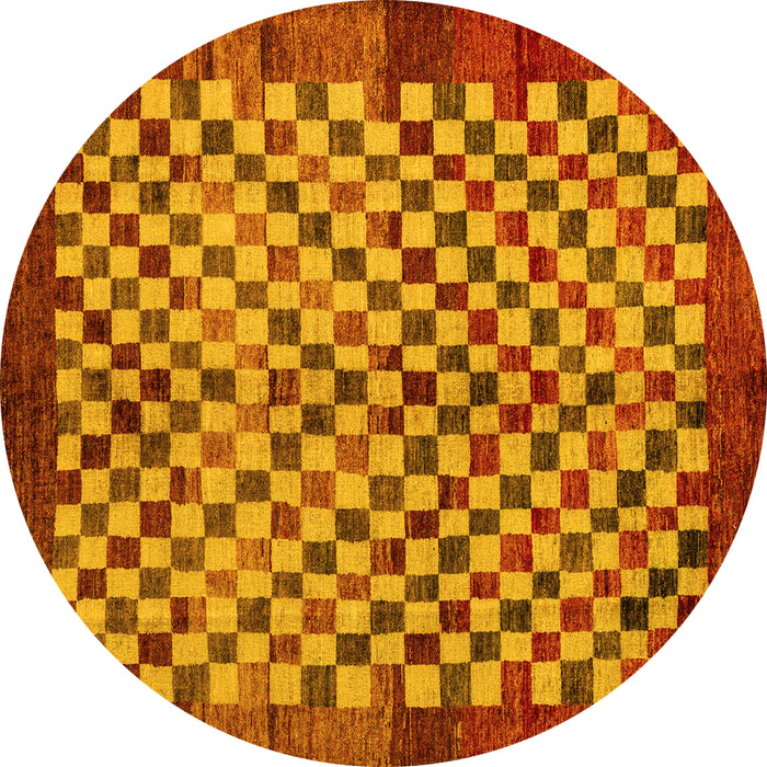 Round Checkered Yellow Modern Rug, abs5309yw