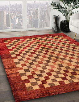Machine Washable Abstract Red Rug in a Family Room, wshabs5309