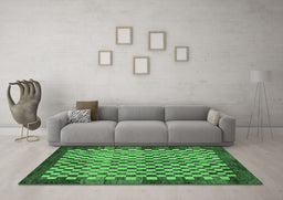 Machine Washable Checkered Emerald Green Modern Area Rugs in a Living Room,, wshabs5309emgrn