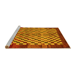 Sideview of Machine Washable Checkered Yellow Modern Rug, wshabs5309yw