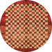 Round Abstract Red Checkered Rug, abs5309