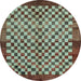 Round Checkered Light Blue Modern Rug, abs5309lblu