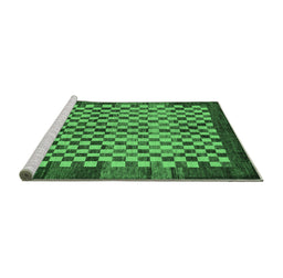 Sideview of Machine Washable Checkered Emerald Green Modern Area Rugs, wshabs5309emgrn