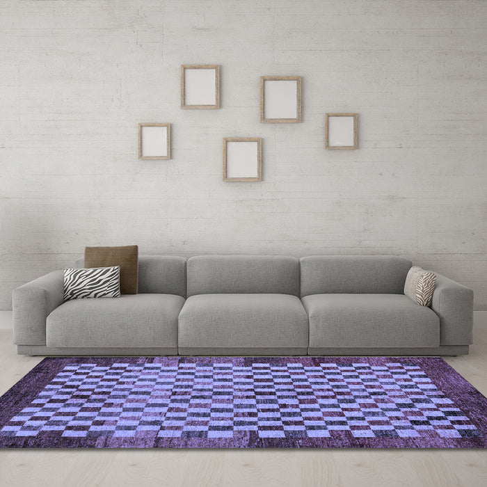 Machine Washable Checkered Blue Modern Rug in a Living Room, wshabs5309blu