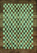 Machine Washable Checkered Turquoise Modern Area Rugs, wshabs5309turq
