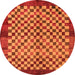 Round Machine Washable Checkered Orange Modern Area Rugs, wshabs5309org