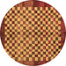 Round Machine Washable Checkered Brown Modern Rug, wshabs5309brn