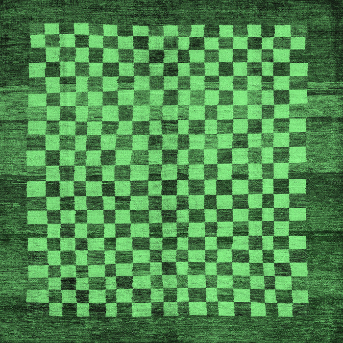 Square Machine Washable Checkered Emerald Green Modern Area Rugs, wshabs5309emgrn