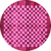Round Machine Washable Checkered Pink Modern Rug, wshabs5309pnk