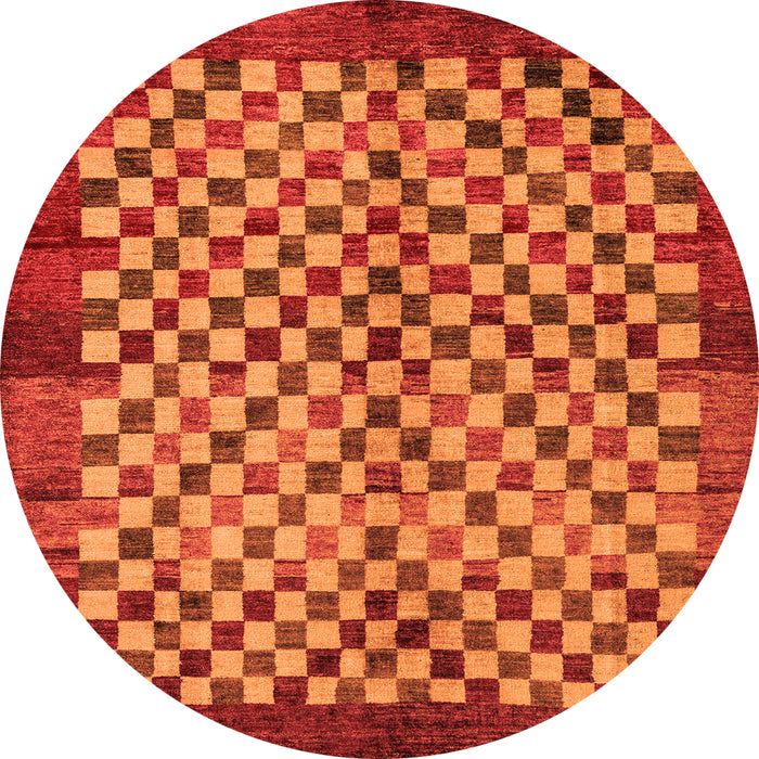 Round Checkered Orange Modern Rug, abs5309org