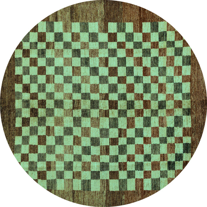Round Checkered Turquoise Modern Rug, abs5309turq