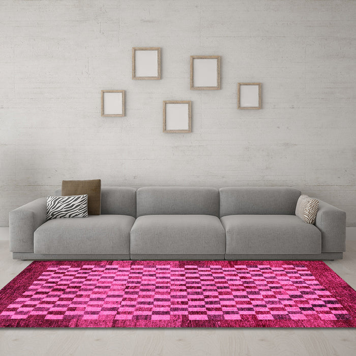 Machine Washable Checkered Pink Modern Rug in a Living Room, wshabs5309pnk