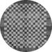 Round Machine Washable Checkered Gray Modern Rug, wshabs5309gry