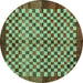 Round Machine Washable Checkered Turquoise Modern Area Rugs, wshabs5309turq
