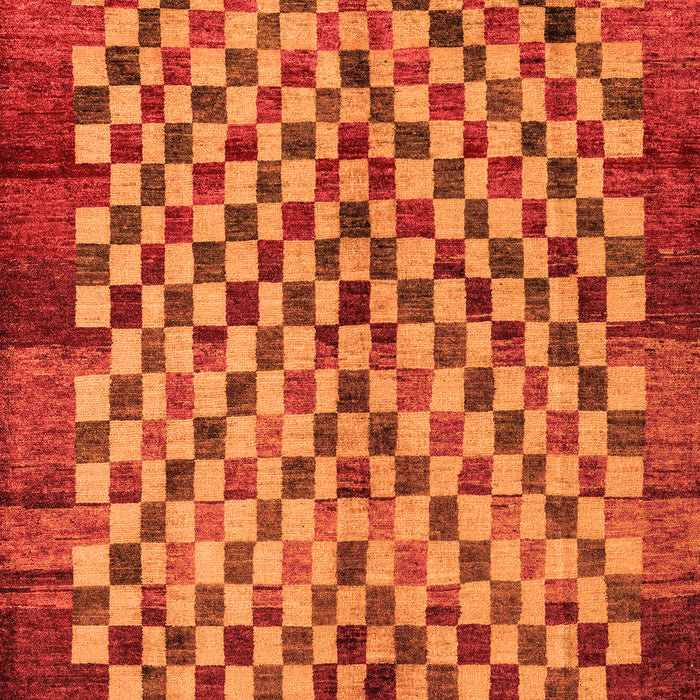 Machine Washable Checkered Orange Modern Area Rugs, wshabs5309org