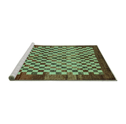 Sideview of Machine Washable Checkered Turquoise Modern Area Rugs, wshabs5309turq