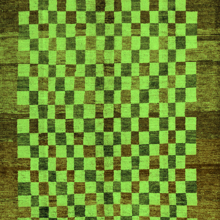 Machine Washable Checkered Green Modern Area Rugs, wshabs5309grn